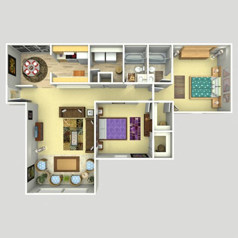 Floor plan for 2 beds, 2 baths, 1172 sqft
